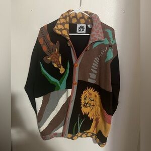 STORYBOOK KNITS *Vintage* Safari Themed Cardigan Sweater Colorful‎ Women's Sz 1X